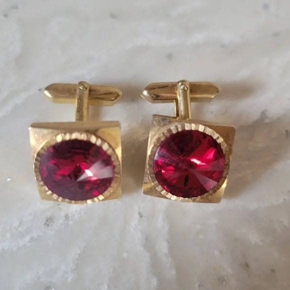 Source Unknown Other - Vintage Gold and Red Stone  Cufflinks